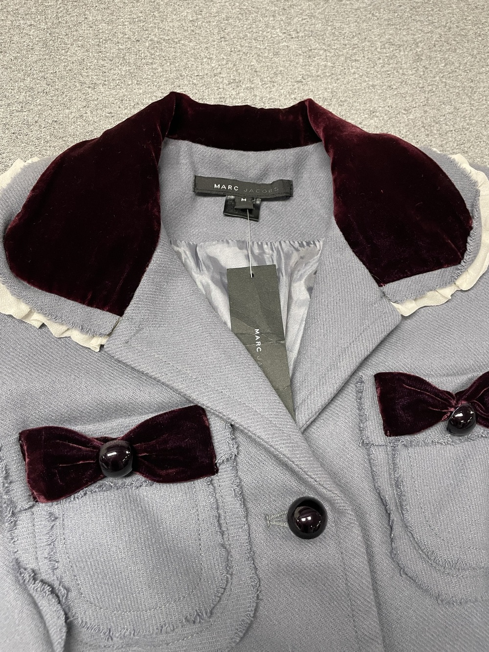 Vintage Marc Jacobs Grey Coat with Velvet Bows and Ruffle Details - Picture 4 of 5